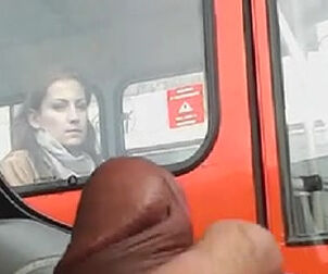 Man jerking in the car and casual doll eyed him on the bus